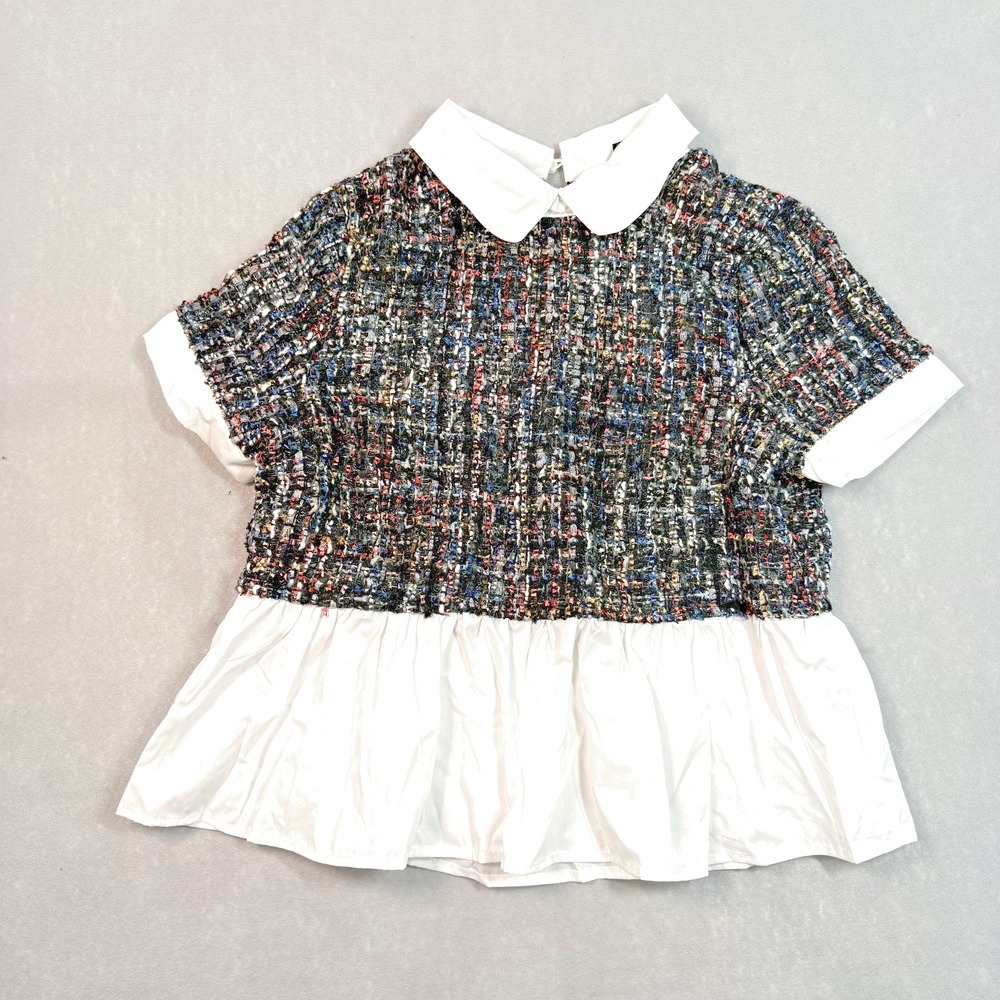 Womens Tweed Collared Design Flared Top Preppy Classy Size Small